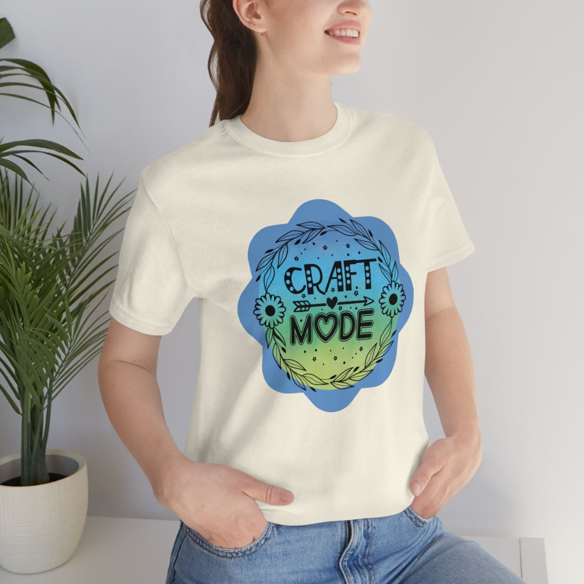 Craft Mode Blue Doodle Flower Unisex Jersey Short Sleeve Tee S-3XL
