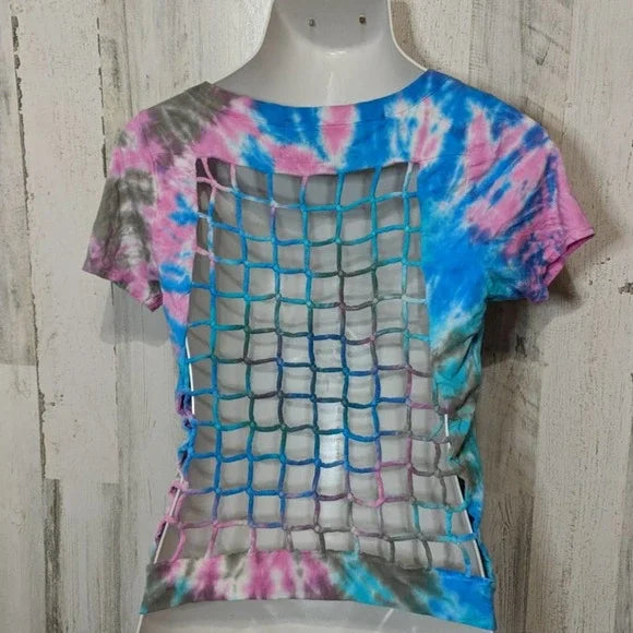 CHASER Pink Blue Tie-dye Open Back Lattice Small