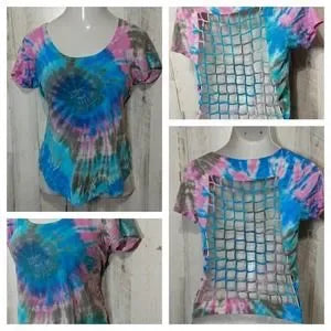 CHASER Pink Blue Tie-dye Open Back Lattice Small