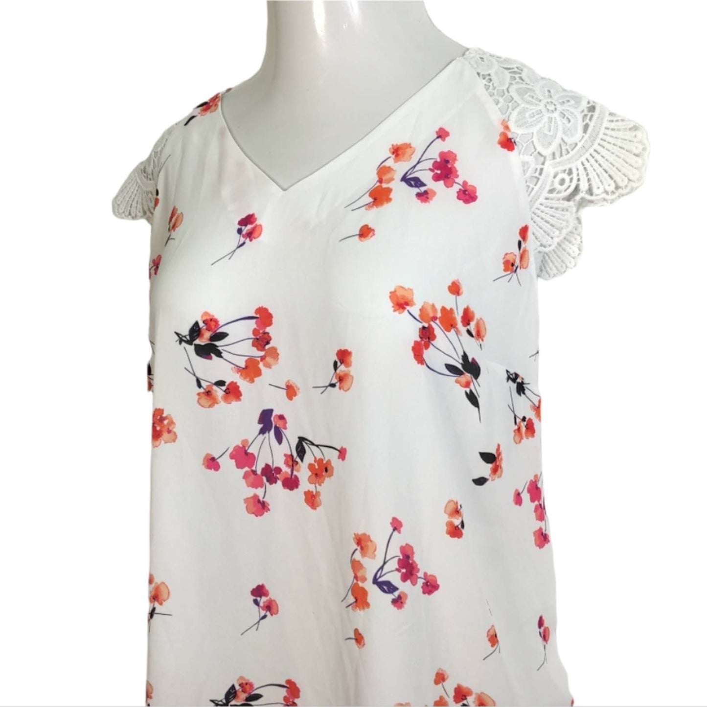 CITY STREETS White Floral Lace Shoulders Career Top Plus 1X