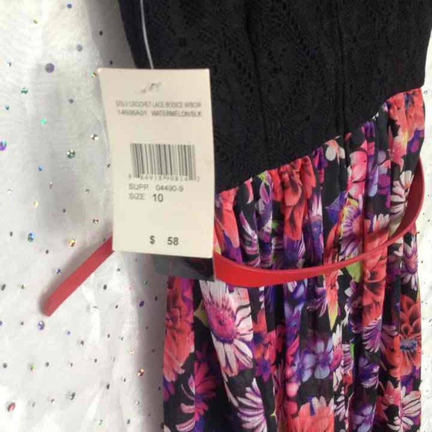 DISORDERLY KIDS Black Pink Floral Sharkbite Hem Dress Girls 10 NEW