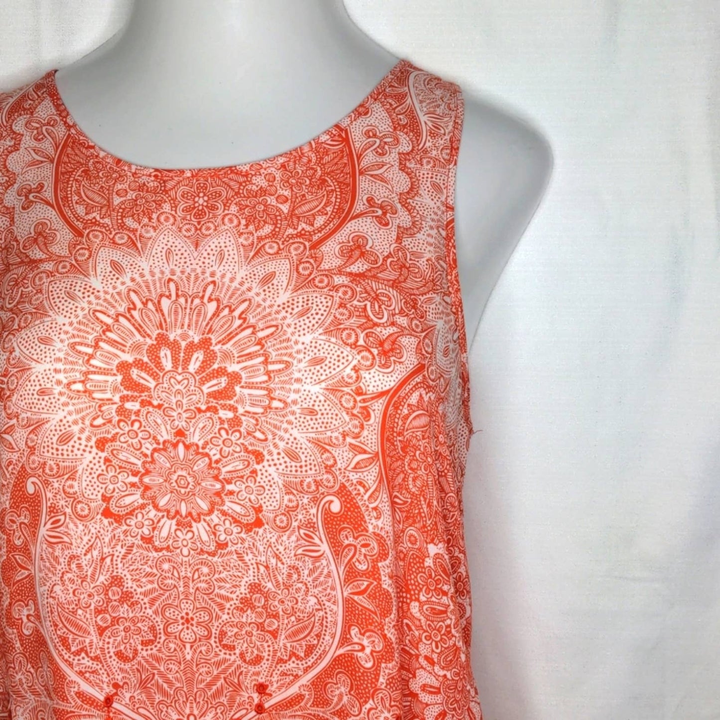 ALYA Orange Boho Eyelet Tank Cutout Bottom Edge Large