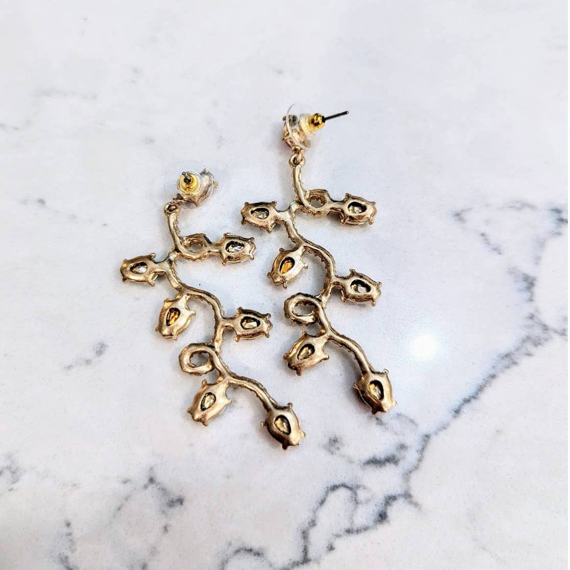 Holiday Lights Long Gold Dangle Post Earrings for Christmas