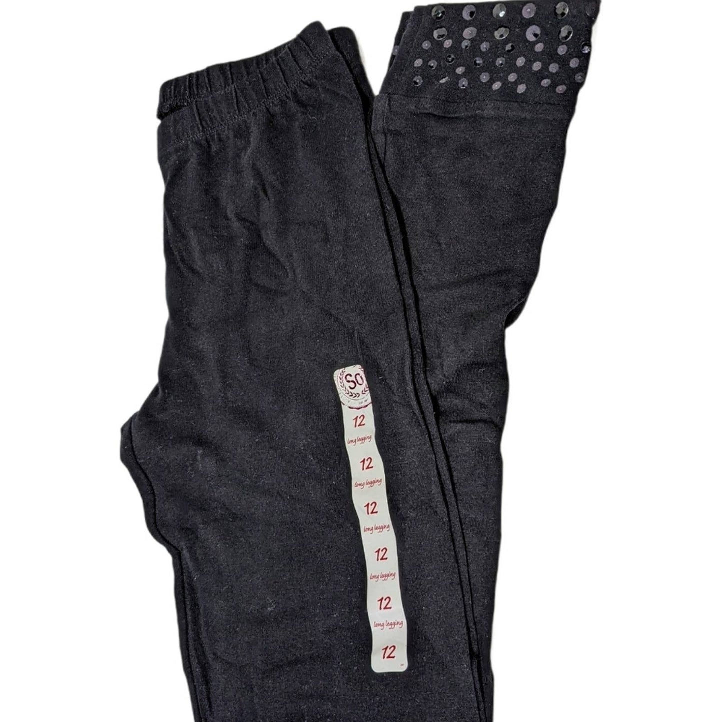SO Black Leggings Sequin Cuff Girls 12 NEW