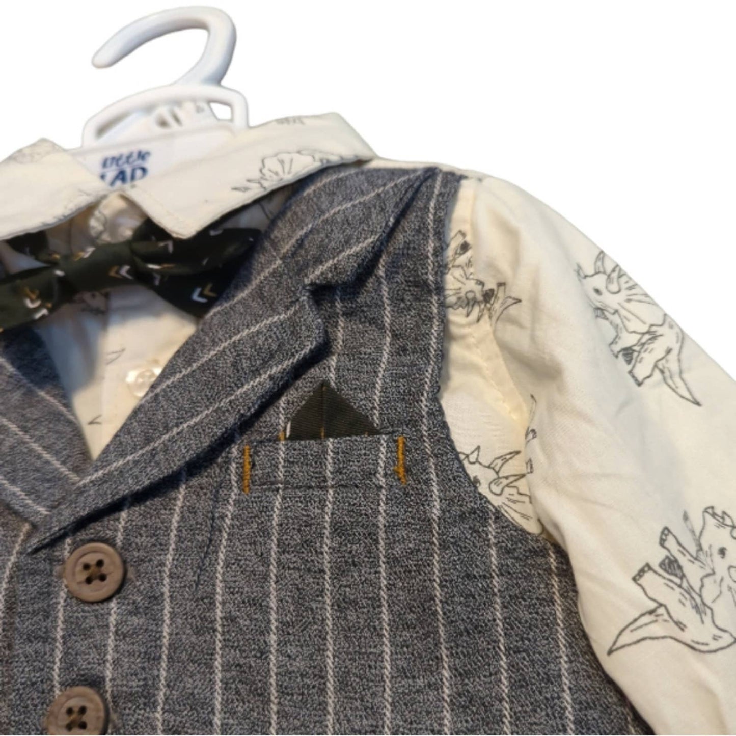 LITTLE LAD 0-3 Month 3 Piece Dressy Outfit Rhinoceros Pinstripe Bowtie NEW