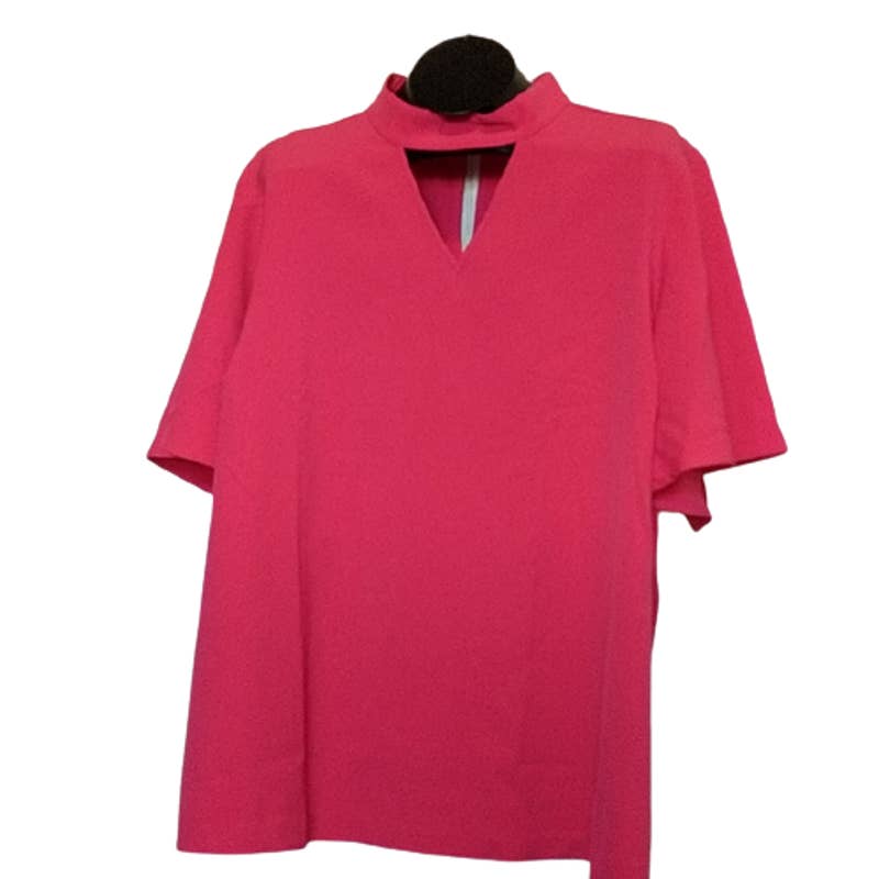 LANE BRYANT Hot Pink Flutter Sleeve Choker Stretchy Top 28