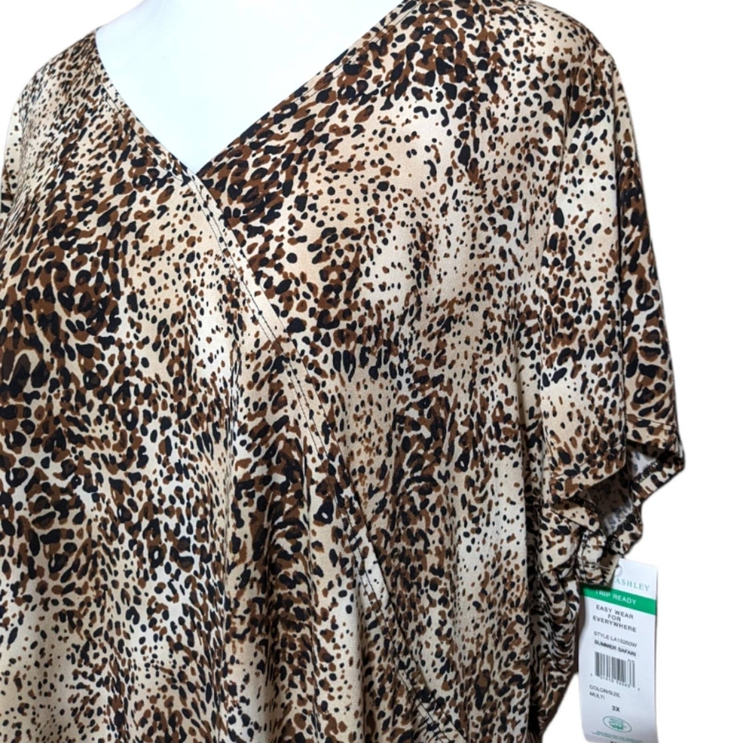 LAURA ASHLEY Tan Brown Leopard Cheetah Print Faux Wrap Career Top Plus 3X NEW