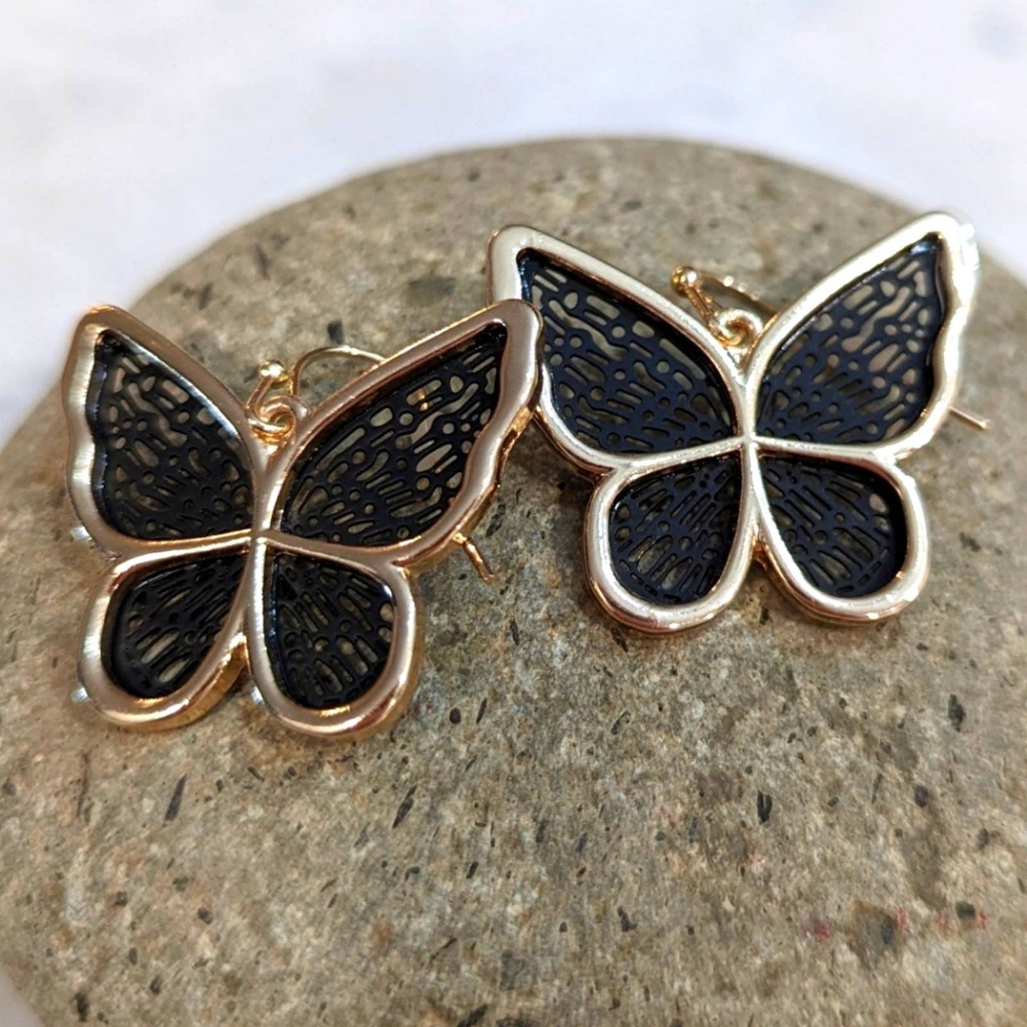 Butterly Gold and Black Filagree 3D Hook Earrings