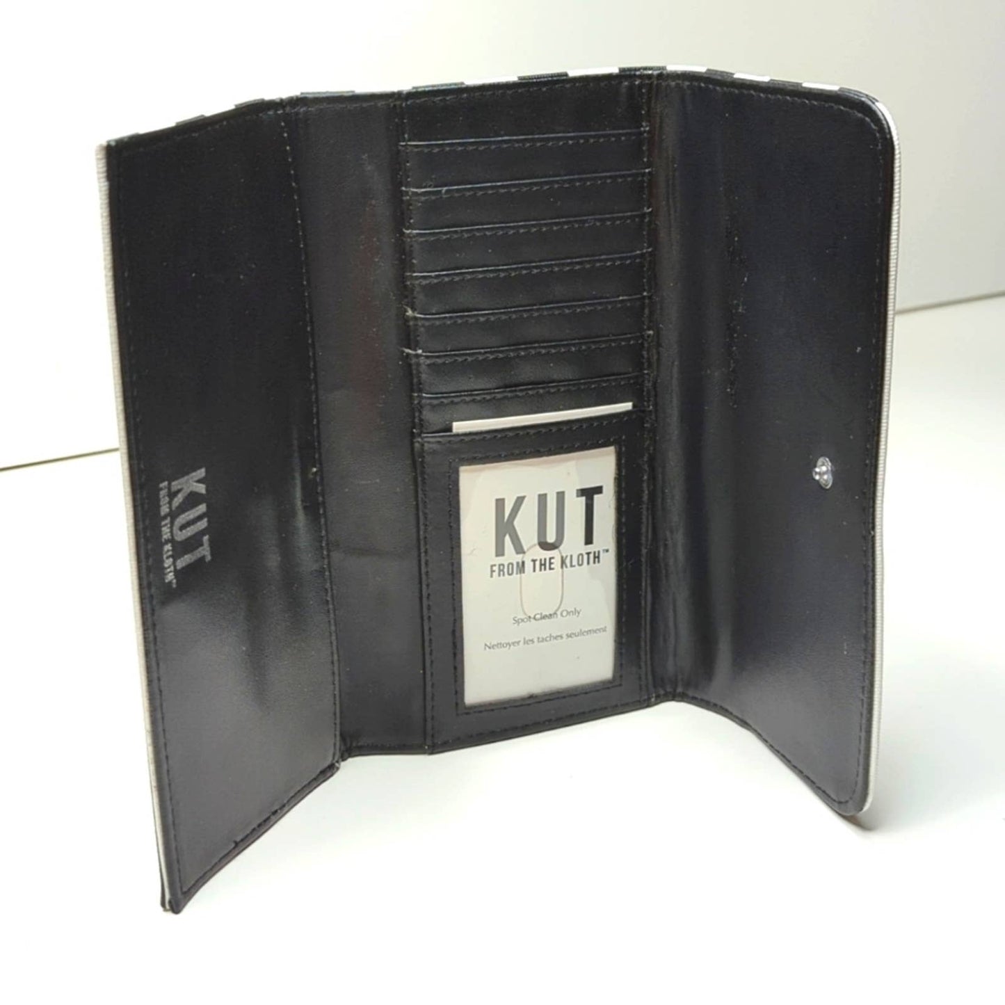 KUT FROM THE KLOTH Black White Striped Slimfold Wallet Vegan Leather NEW