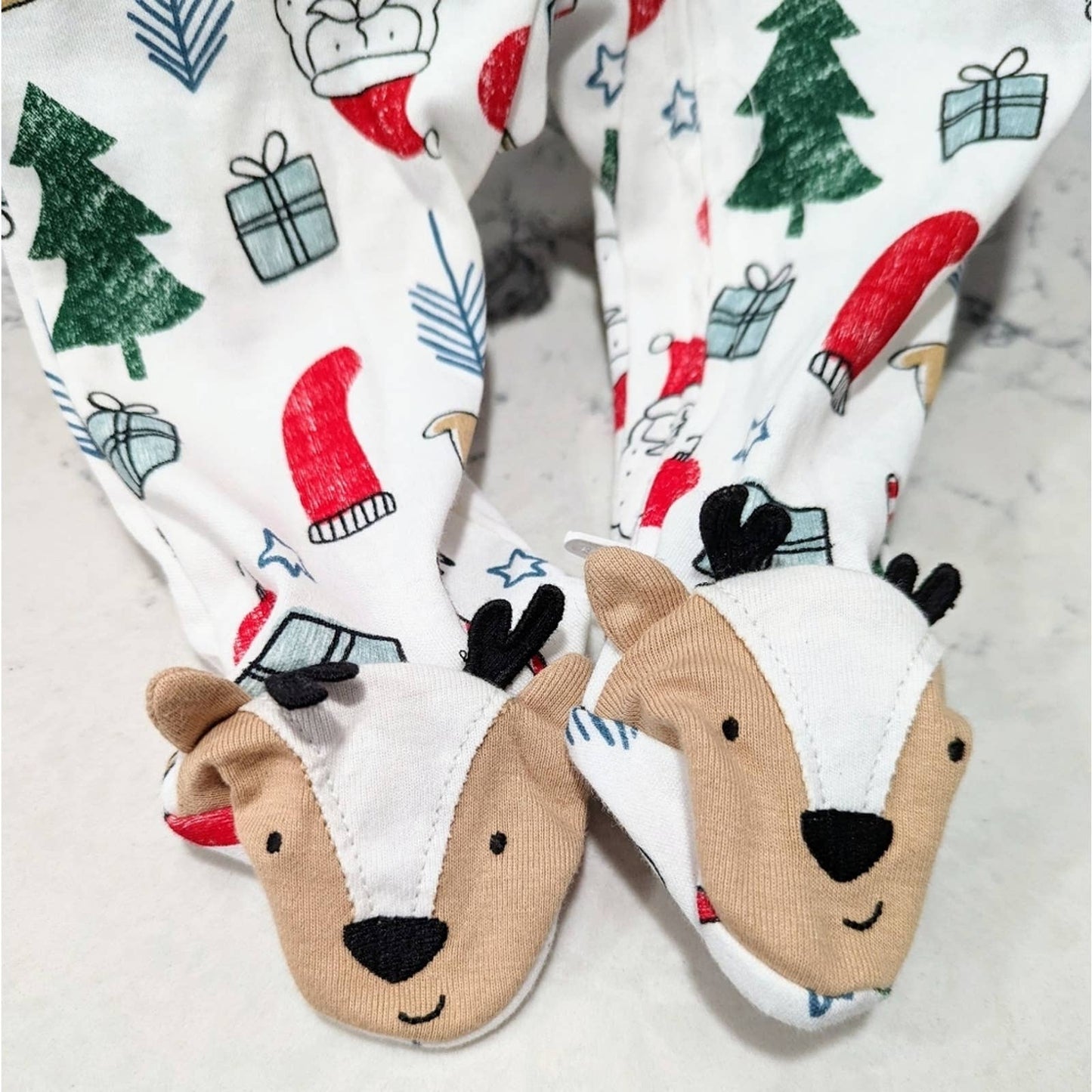 CARTER'S Christmas Footed Pajamas with Reindeer Santa Trees Presents 9 Month