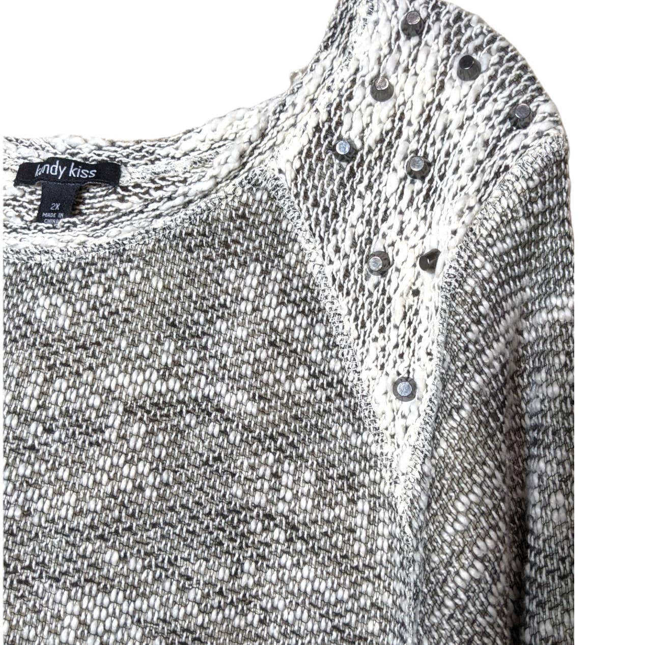 KANDY KISS Black White Studded Space Dye Style Sweater 2X NEW