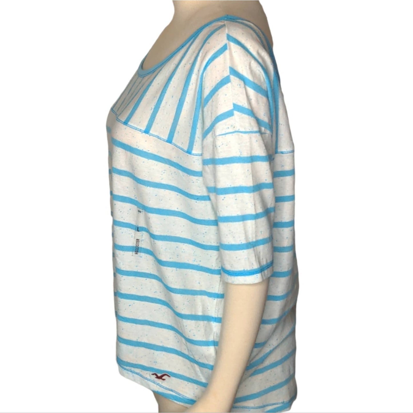 HOLLISTER White Teal Burnout Striped Tee Large NEW