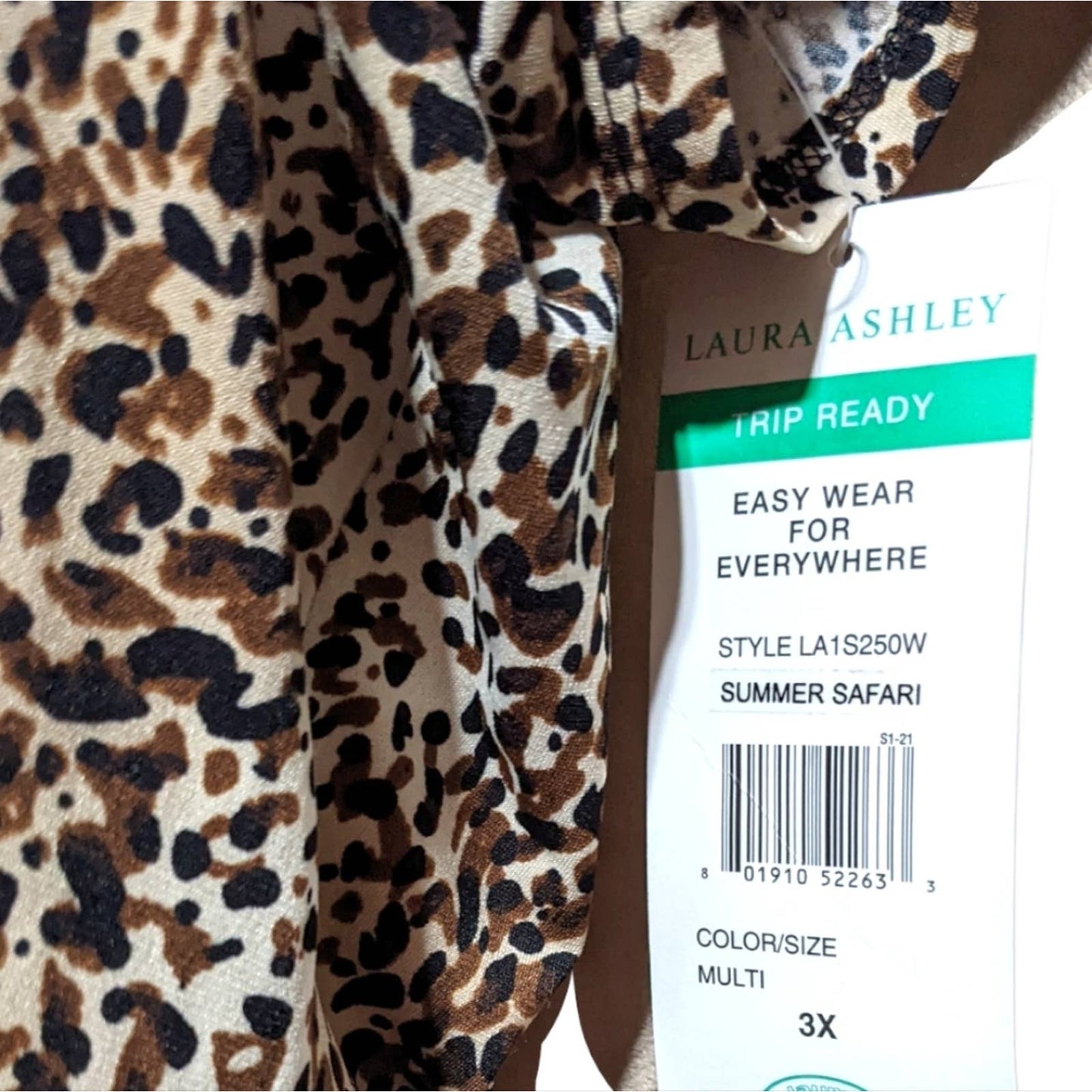 LAURA ASHLEY Tan Brown Leopard Cheetah Print Faux Wrap Career Top Plus 3X NEW