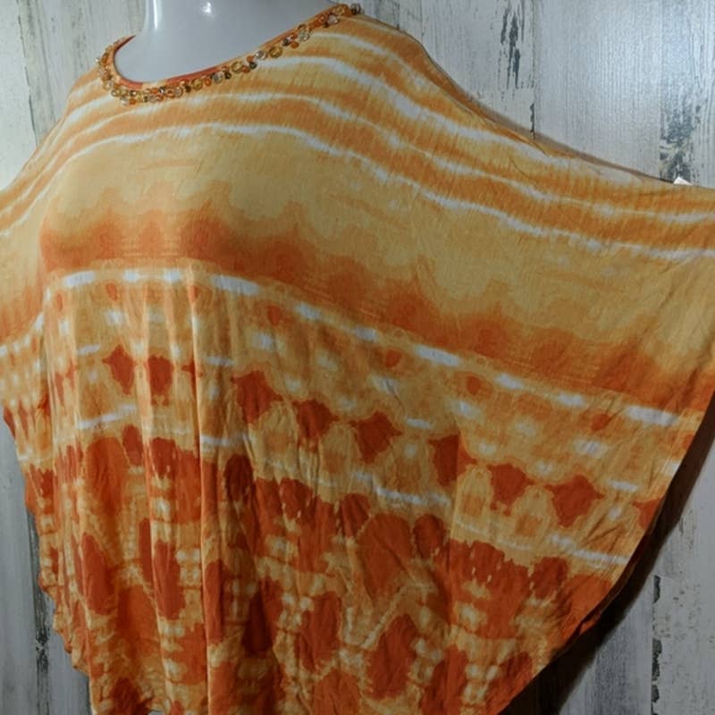 RUBY RD Orange Tie Dye Beaded Knit Dolman Top 1X