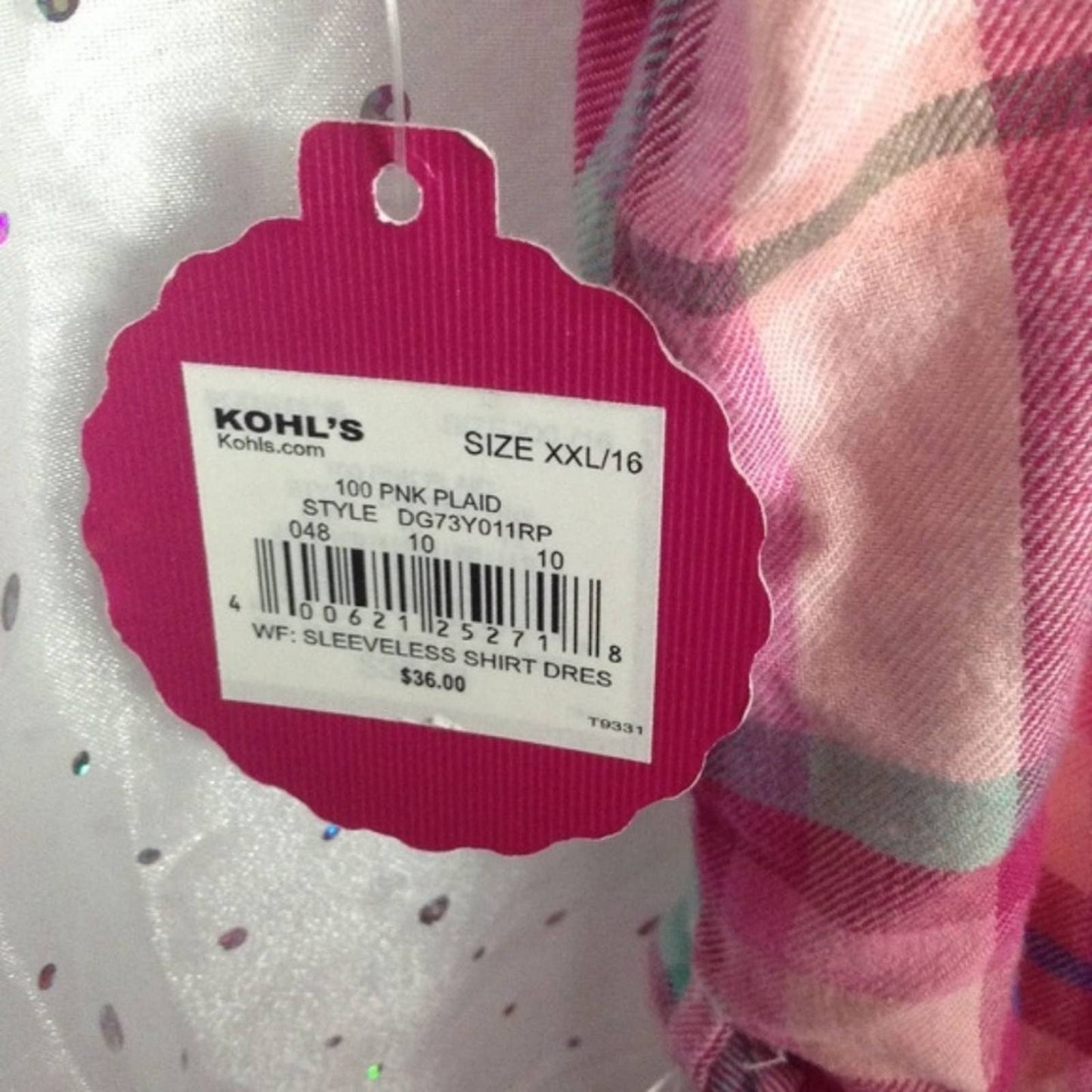 SO Pink Plaid Sleeveless Shirt Dress Sequin XXL 16