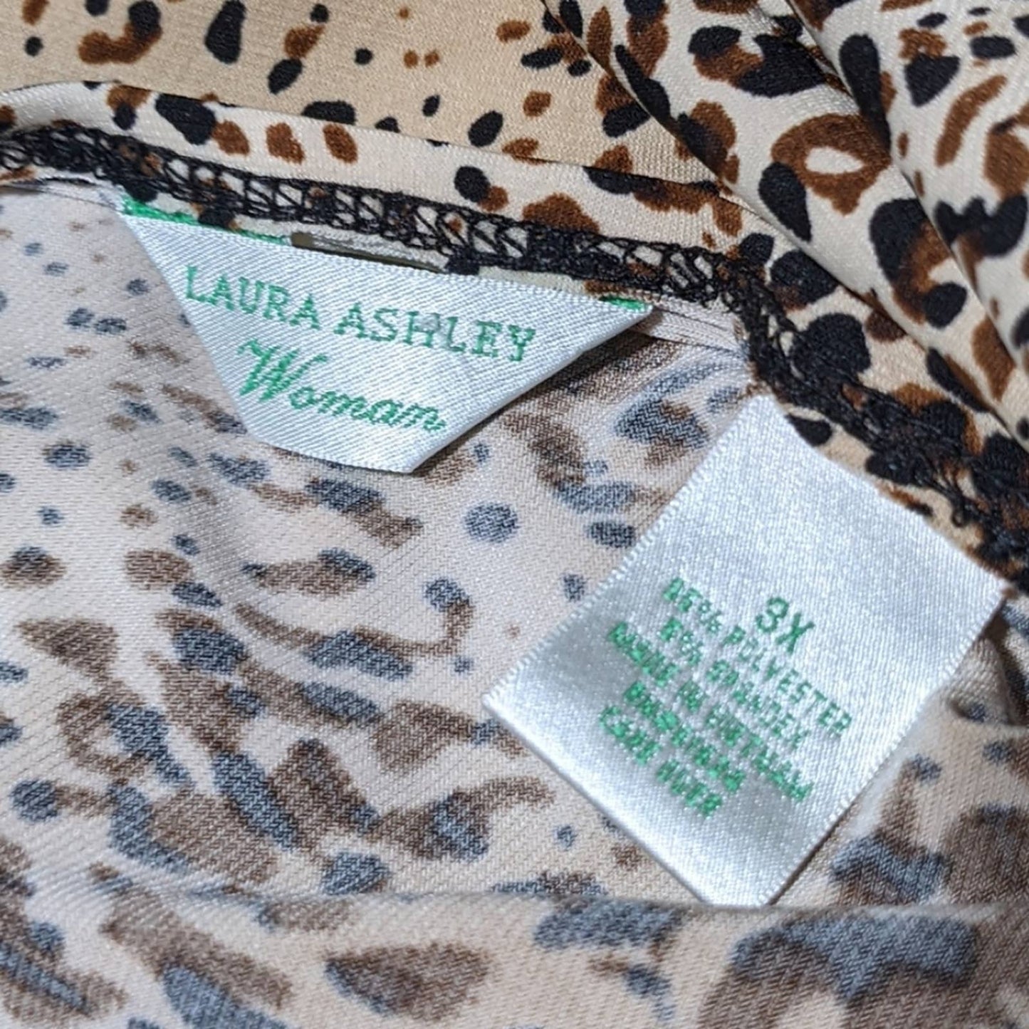 LAURA ASHLEY Tan Brown Leopard Cheetah Print Faux Wrap Career Top Plus 3X NEW