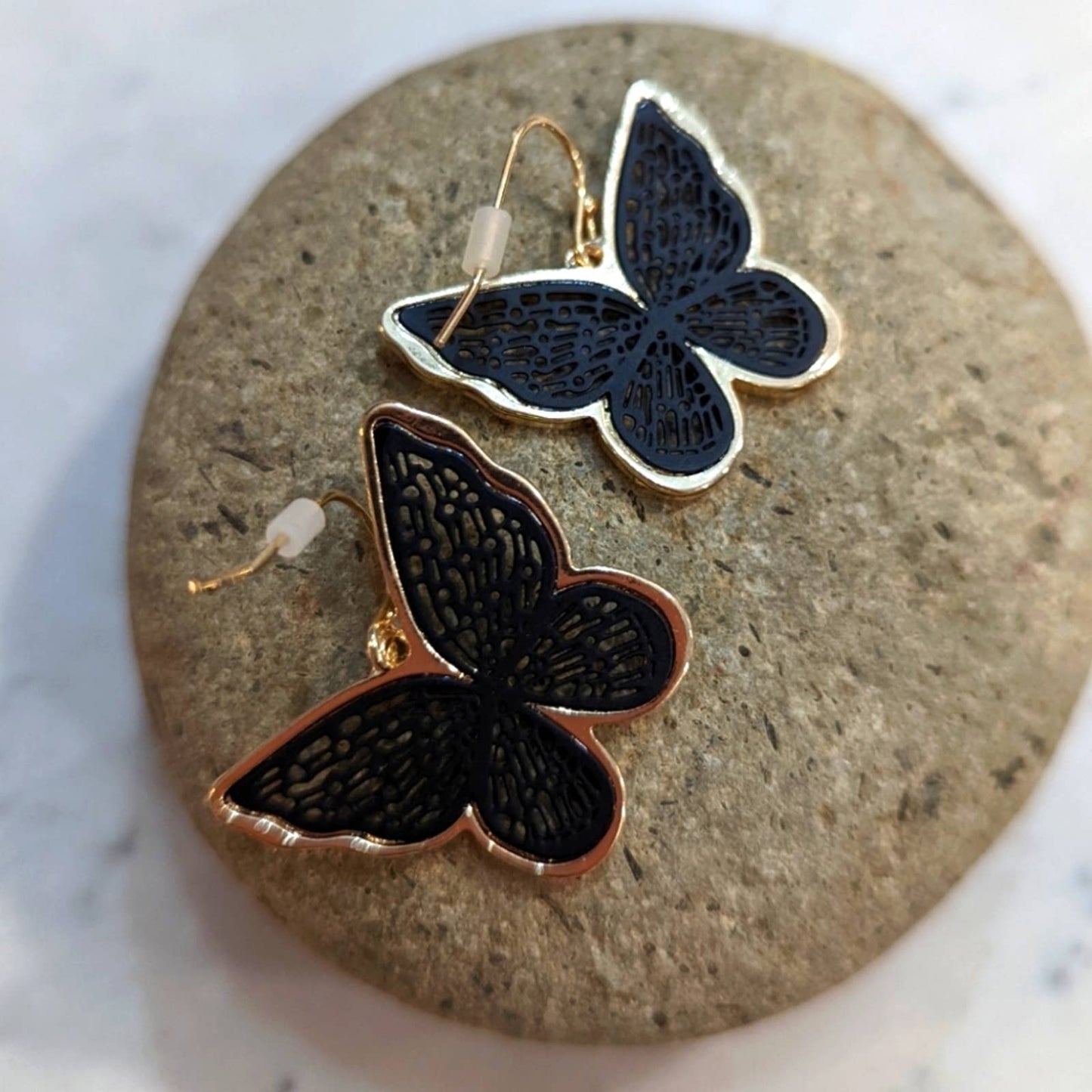 Butterly Gold and Black Filagree 3D Hook Earrings