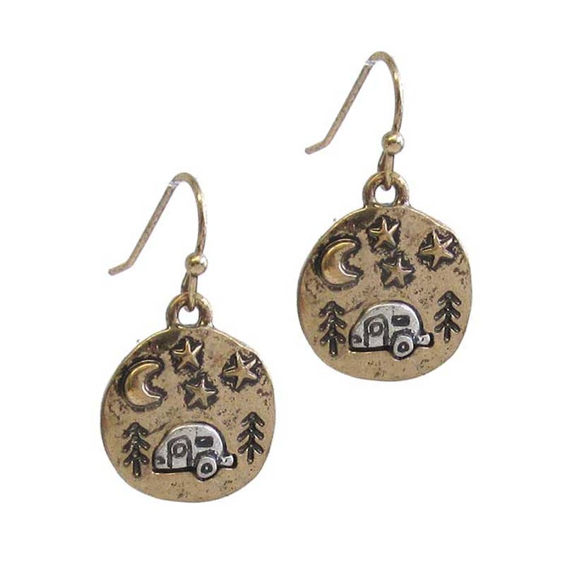 Happy Camper Hook Earrings with Vintage Style Finish