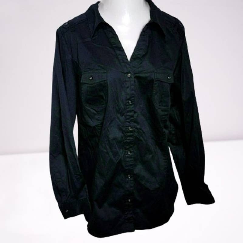 LANE BRYANT Black Button Up Career Top Plus 24 NEW