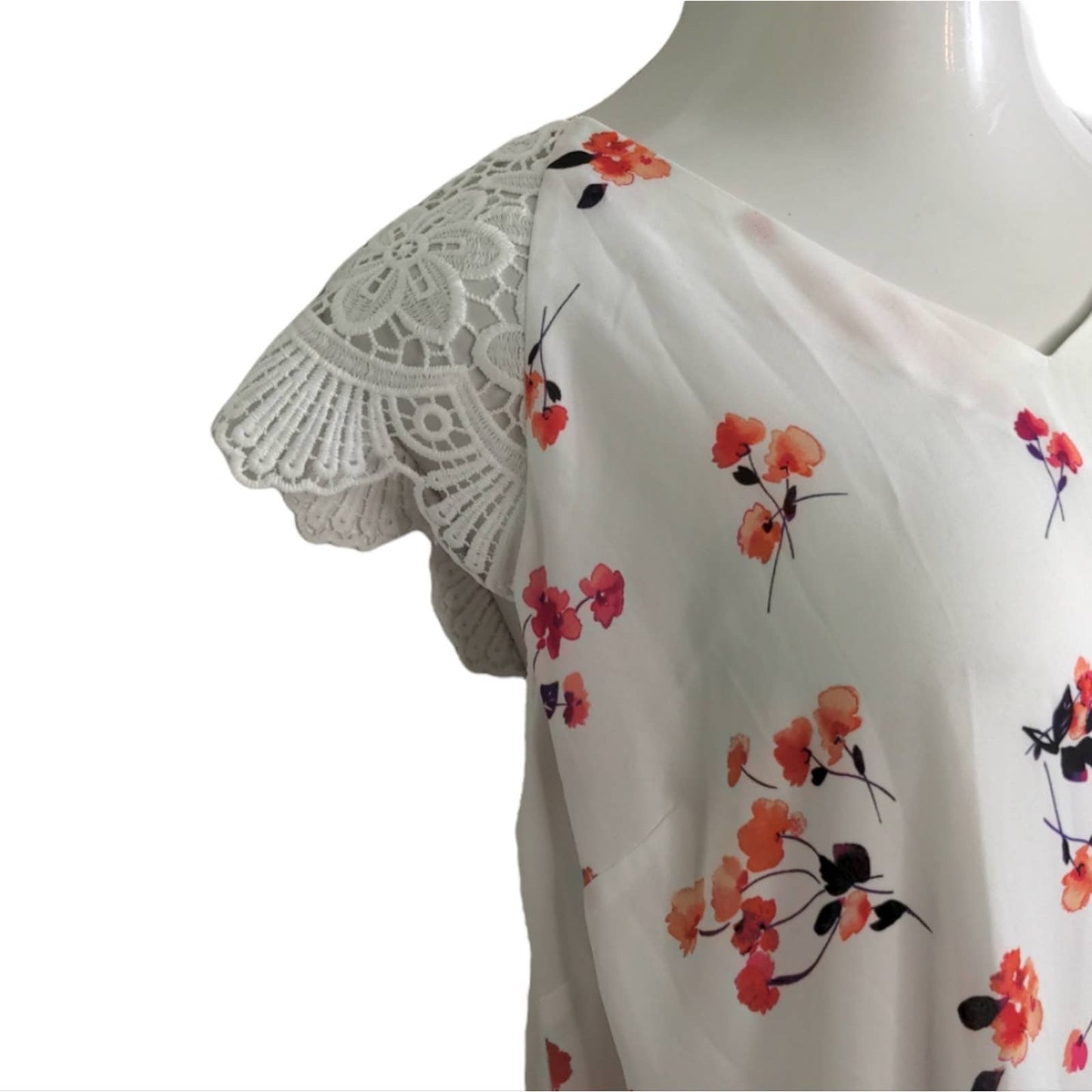 CITY STREETS White Floral Lace Shoulders Career Top Plus 1X