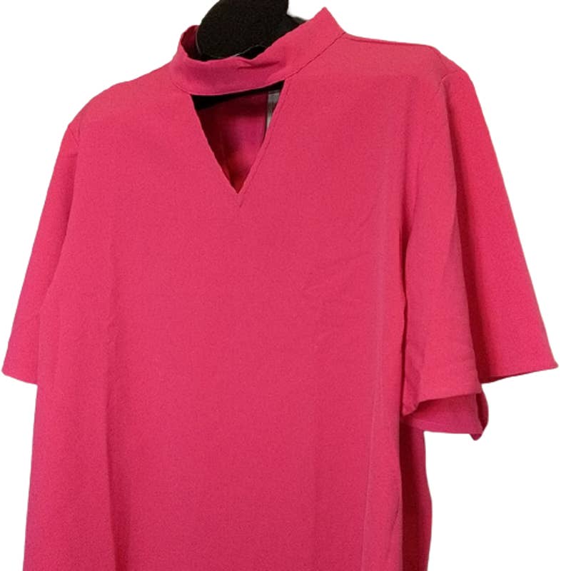 LANE BRYANT Hot Pink Flutter Sleeve Choker Stretchy Top 28