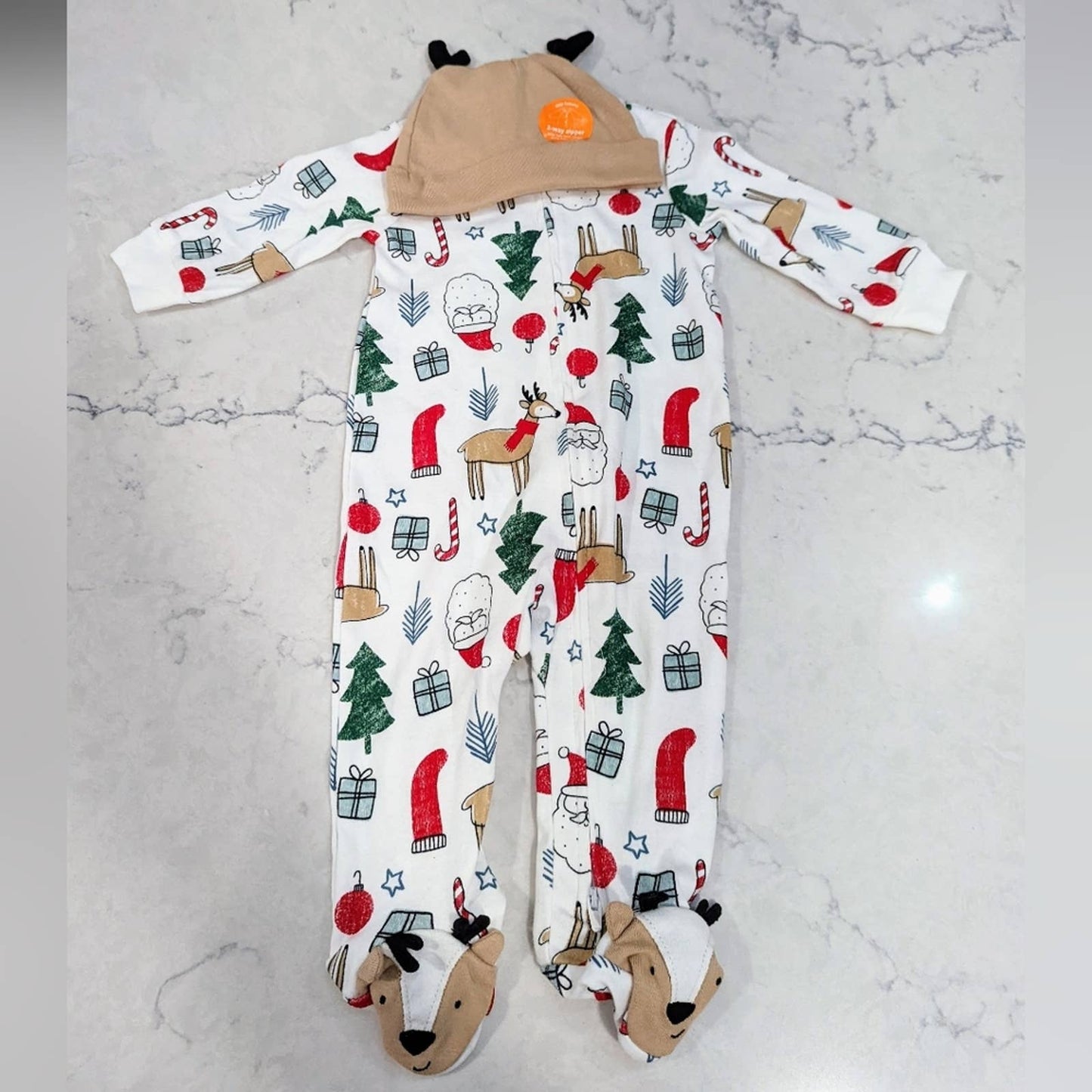 CARTER'S Christmas Footed Pajamas with Reindeer Santa Trees Presents 9 Month