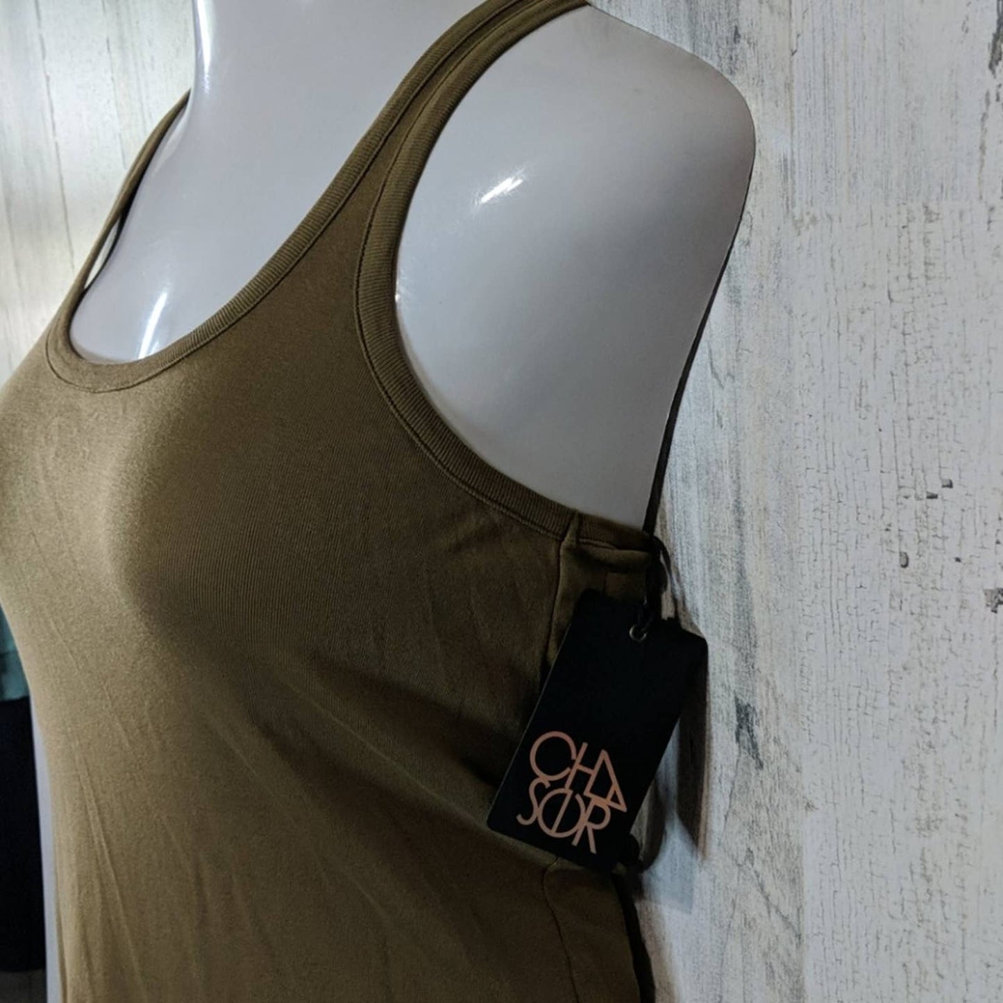 CHASER Olive Green Lattice Open Back Tank Medium