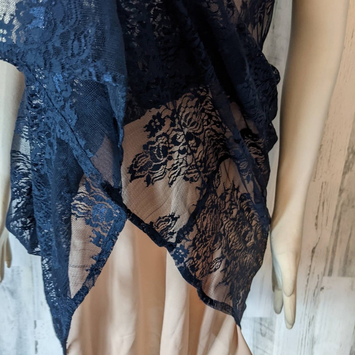 FOREVER 21 Navy Blue Lace Party Dress with Tan Lining Large