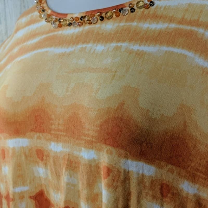 RUBY RD Orange Tie Dye Beaded Knit Dolman Top 1X