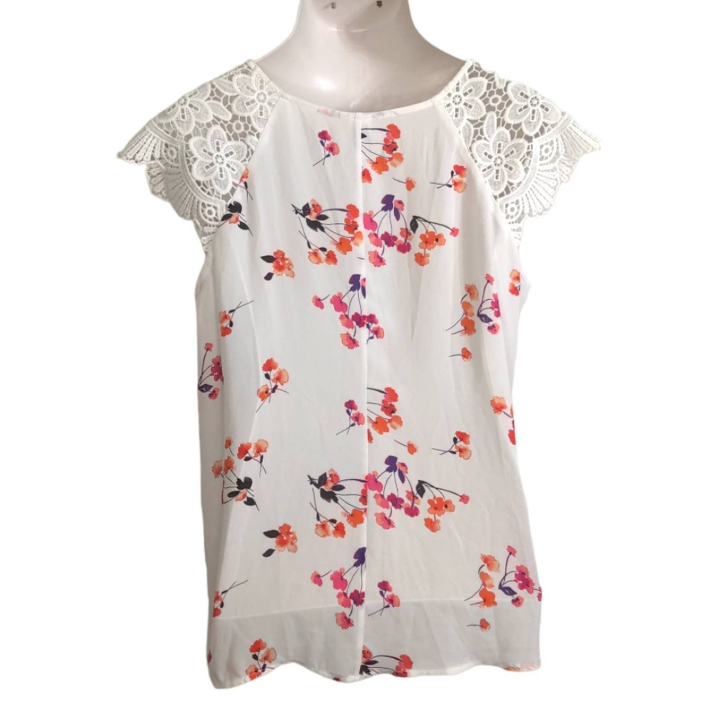 CITY STREETS White Floral Lace Shoulders Career Top Plus 1X