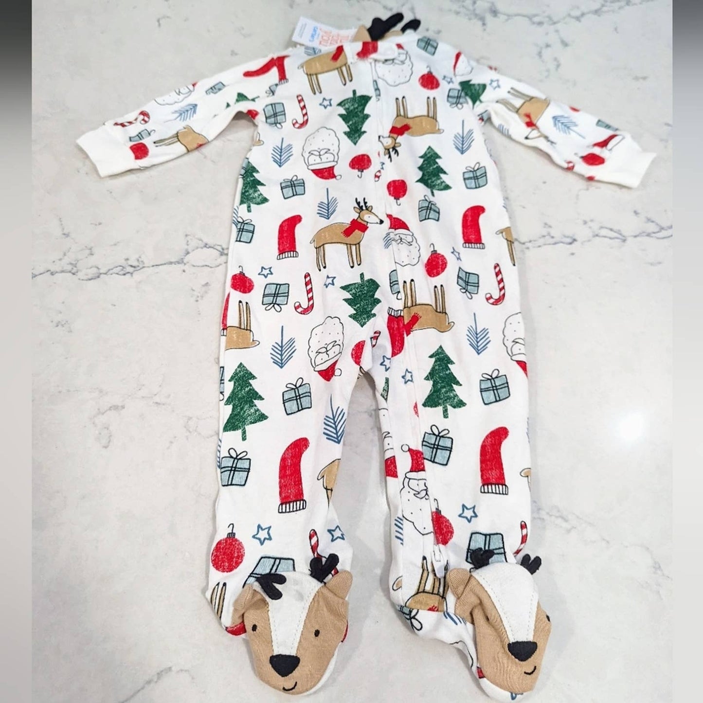 CARTER'S Christmas Footed Pajamas with Reindeer Santa Trees Presents 9 Month
