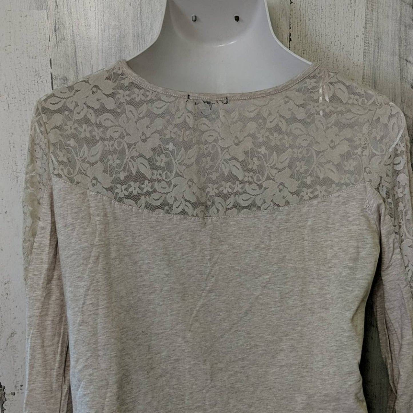 AMBIANCE Tan Heathered Top Lace Shoulders 2X NEW