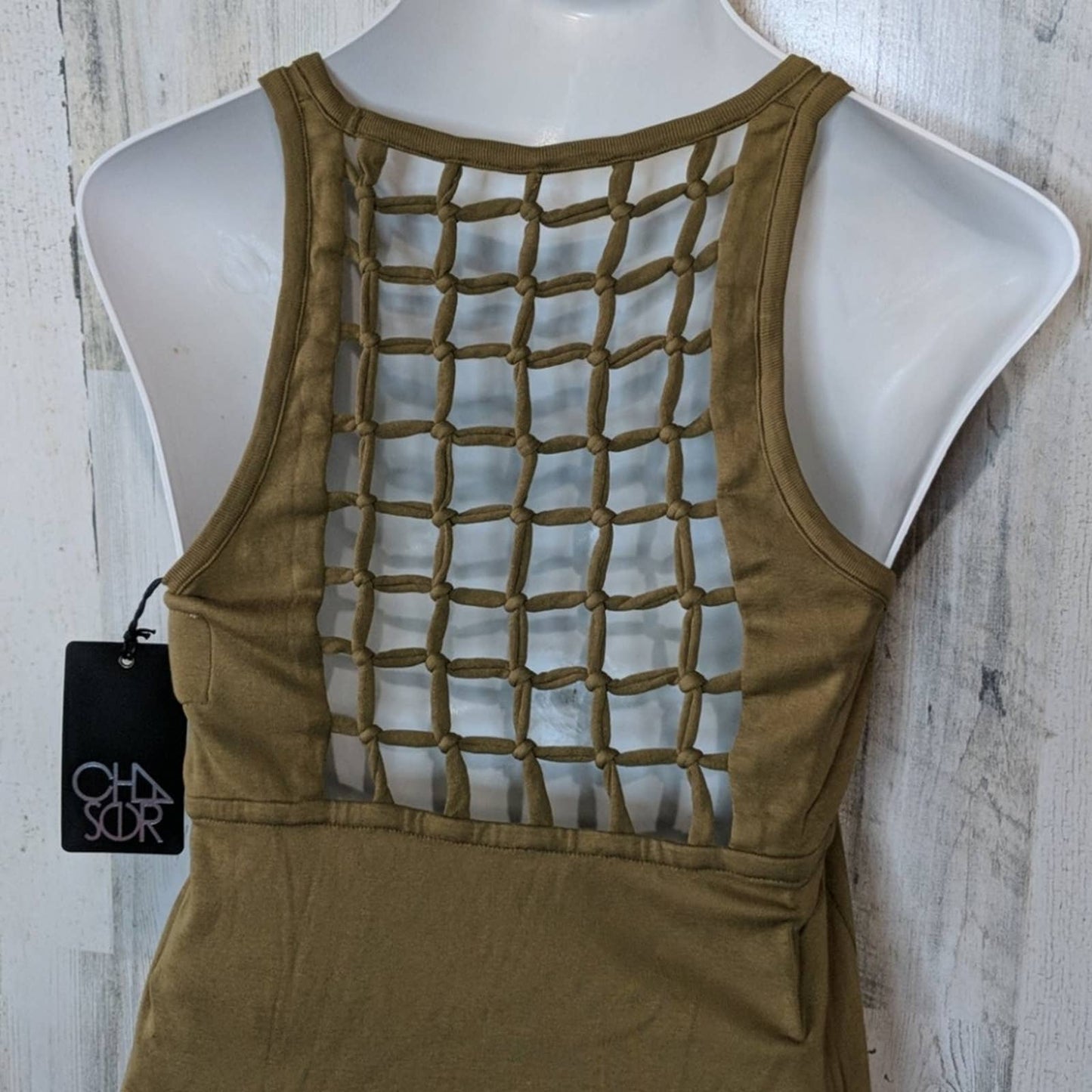 CHASER Olive Green Lattice Open Back Tank Medium