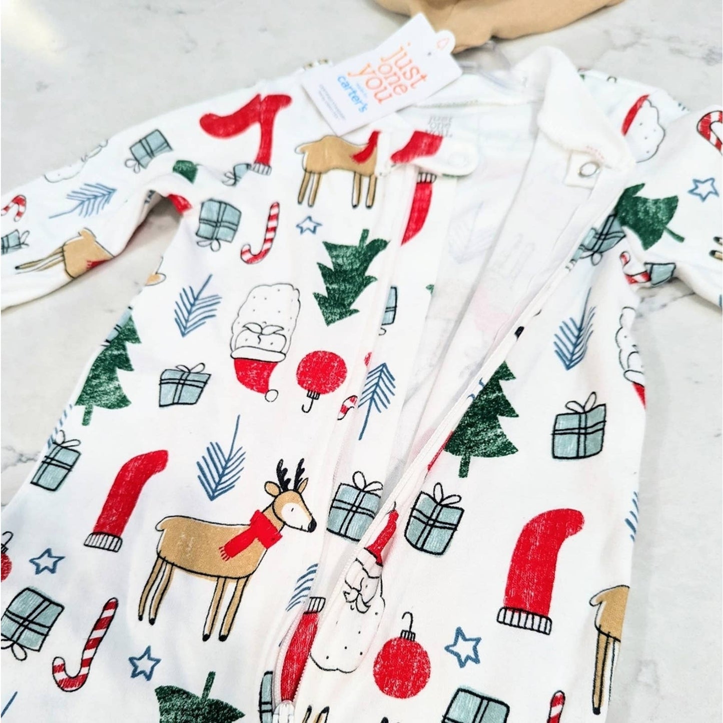 CARTER'S Christmas Footed Pajamas with Reindeer Santa Trees Presents 9 Month