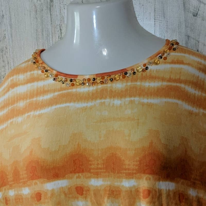 RUBY RD Orange Tie Dye Beaded Knit Dolman Top 1X