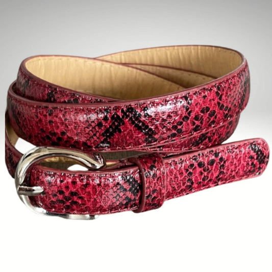 Red Textured Faux Snakeskin Textured Women's Belt with Gold Tone Hardware