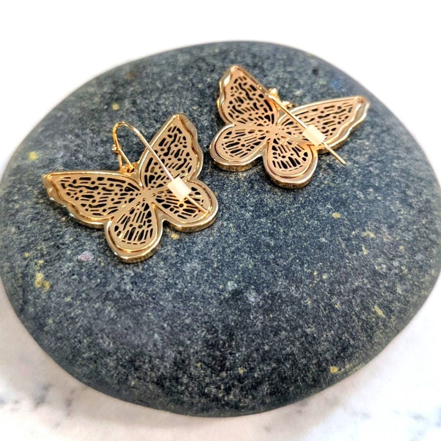 Butterfly Gold Tone Filagree 3D Hook Earrings