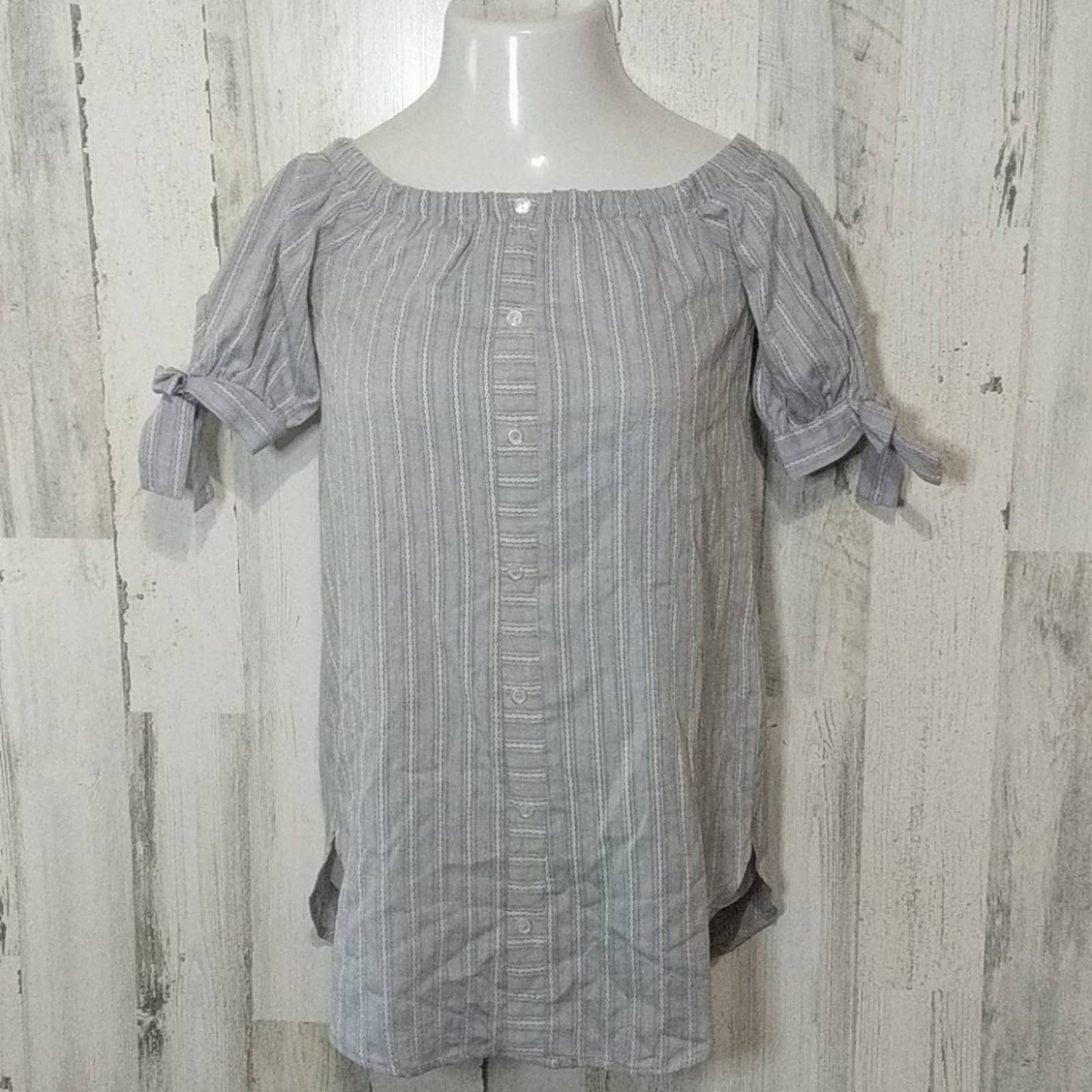 SAGE THE LABEL Blue Striped Off Shoulder Top XS