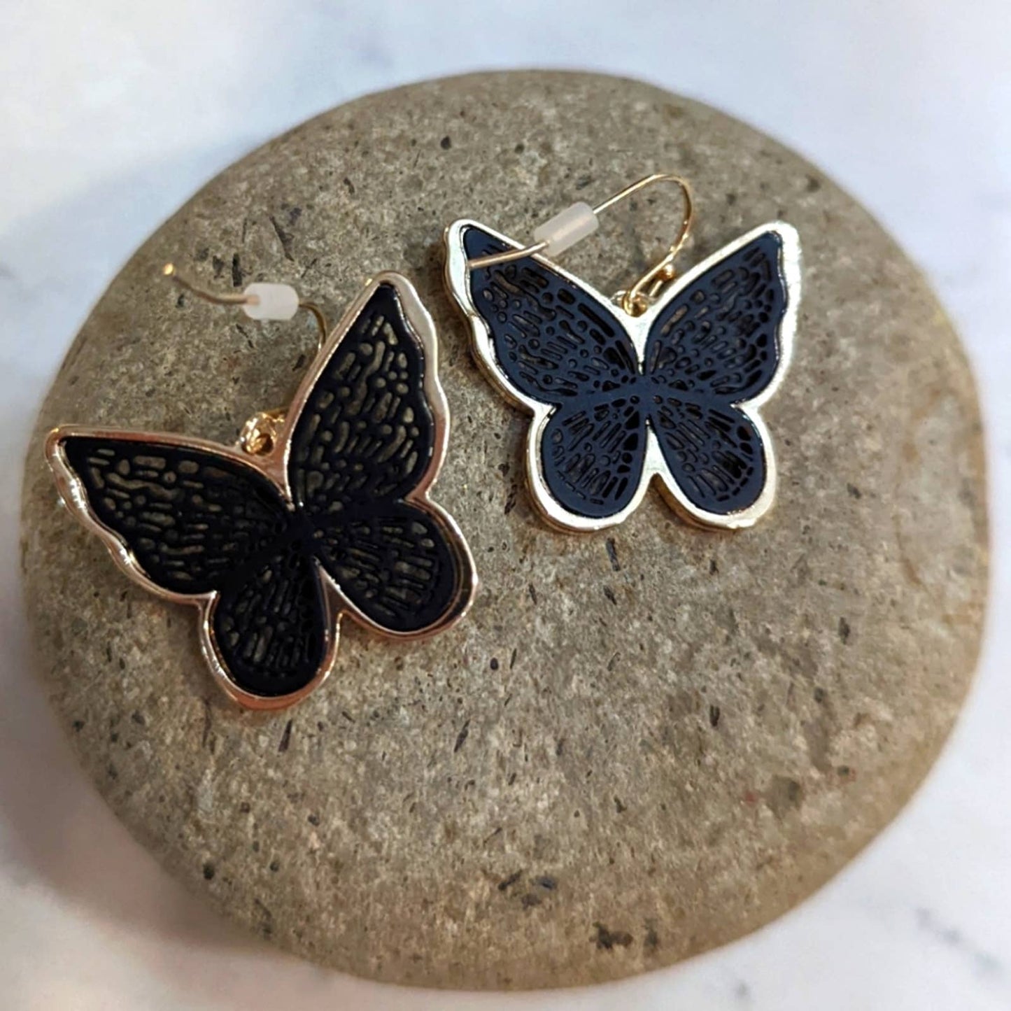 Butterly Gold and Black Filagree 3D Hook Earrings