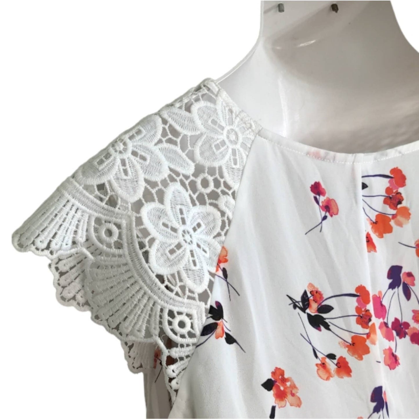 CITY STREETS White Floral Lace Shoulders Career Top Plus 1X