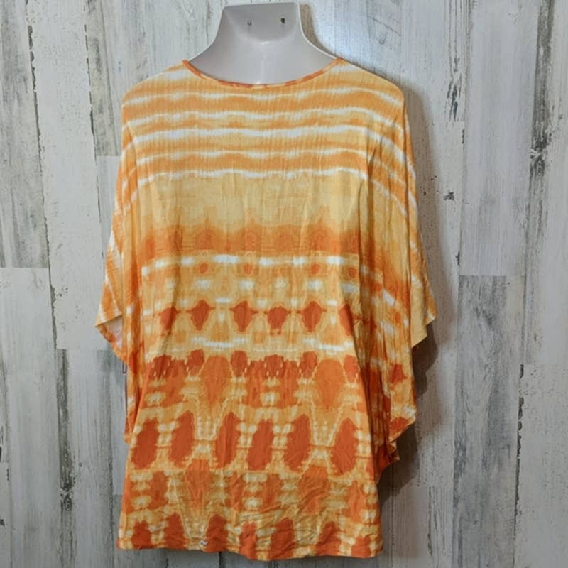 RUBY RD Orange Tie Dye Beaded Knit Dolman Top 1X