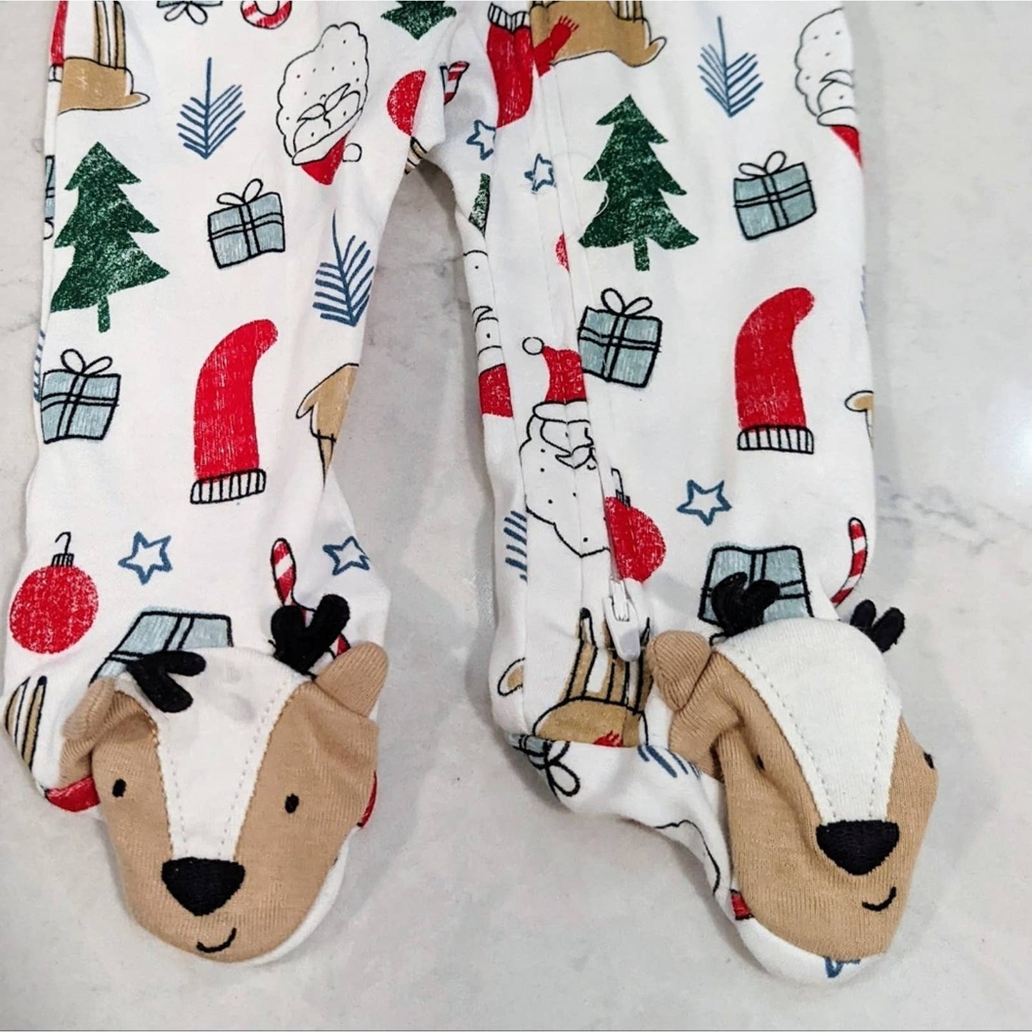CARTER'S Christmas Footed Pajamas with Reindeer Santa Trees Presents 9 Month