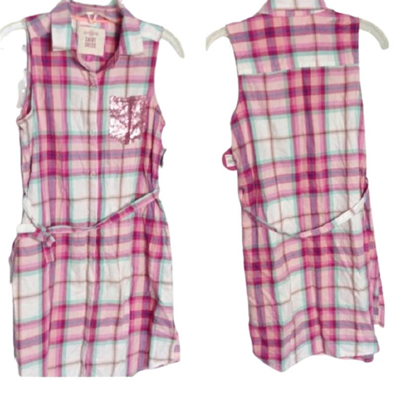 SO Pink Plaid Sleeveless Shirt Dress Sequin XXL 16