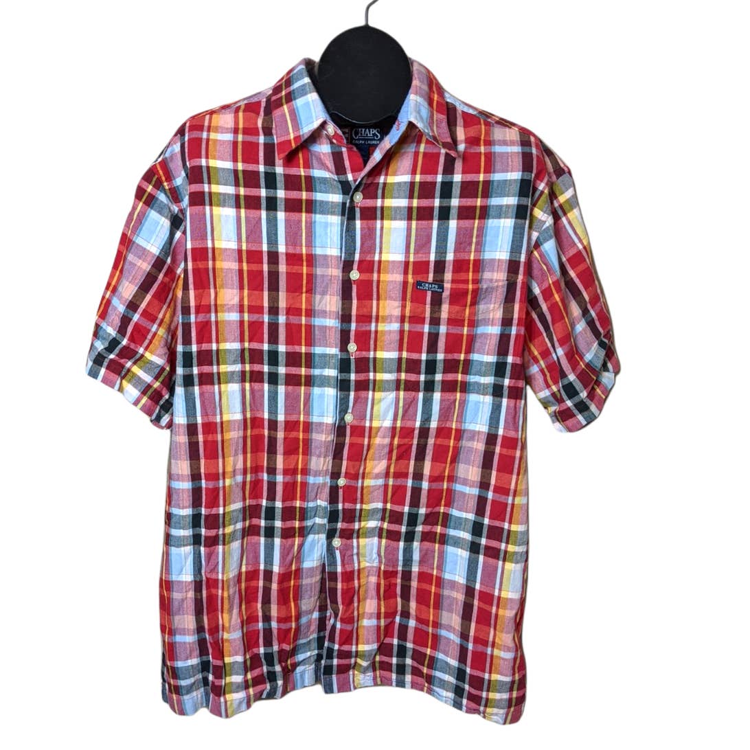 CHAPS RALPH LAUREN Red Blue Plaid Button Down Short Sleeve Shirt Large koalaandkween CHAPS RALPH LAUREN Red Blue Plaid Button Down Short Sleeve Shirt Large koalaandkween