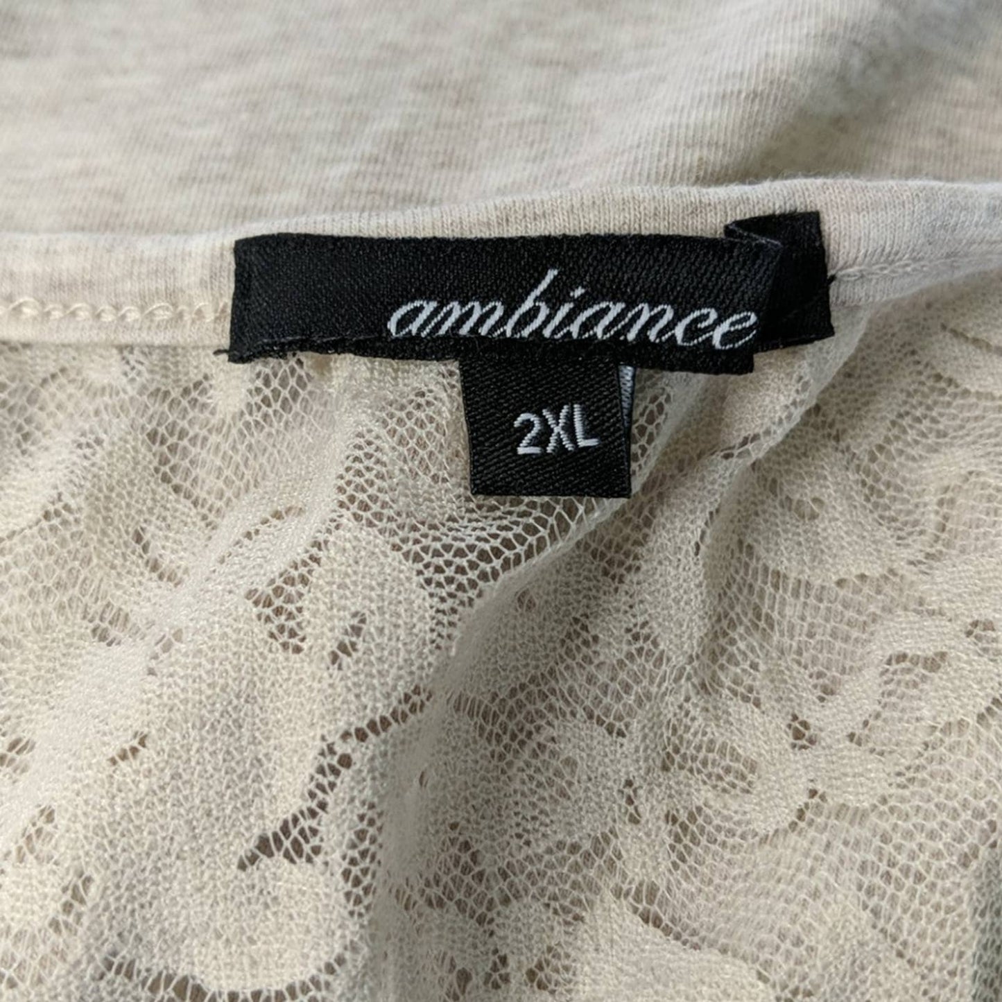AMBIANCE Tan Heathered Top Lace Shoulders 2X NEW