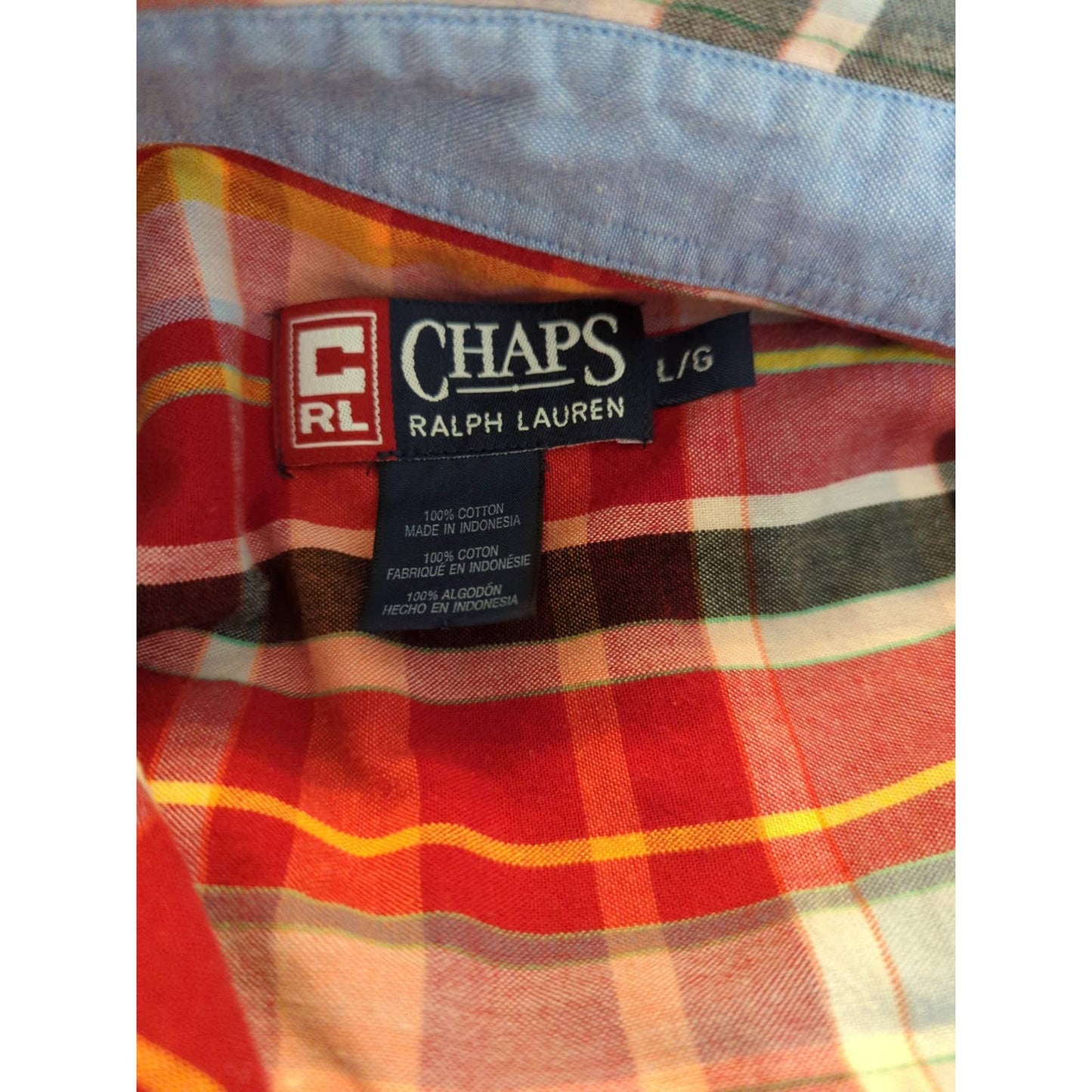 CHAPS RALPH LAUREN Red Blue Plaid Button Down Short Sleeve Shirt Large