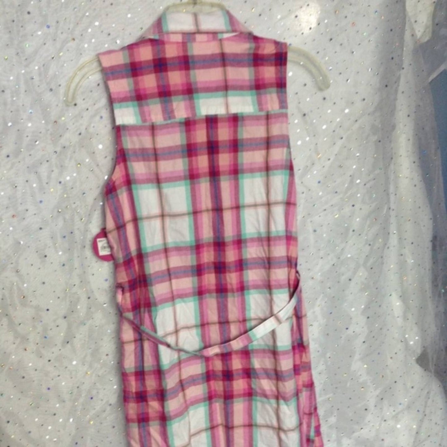 SO Pink Plaid Sleeveless Shirt Dress Sequin XXL 16