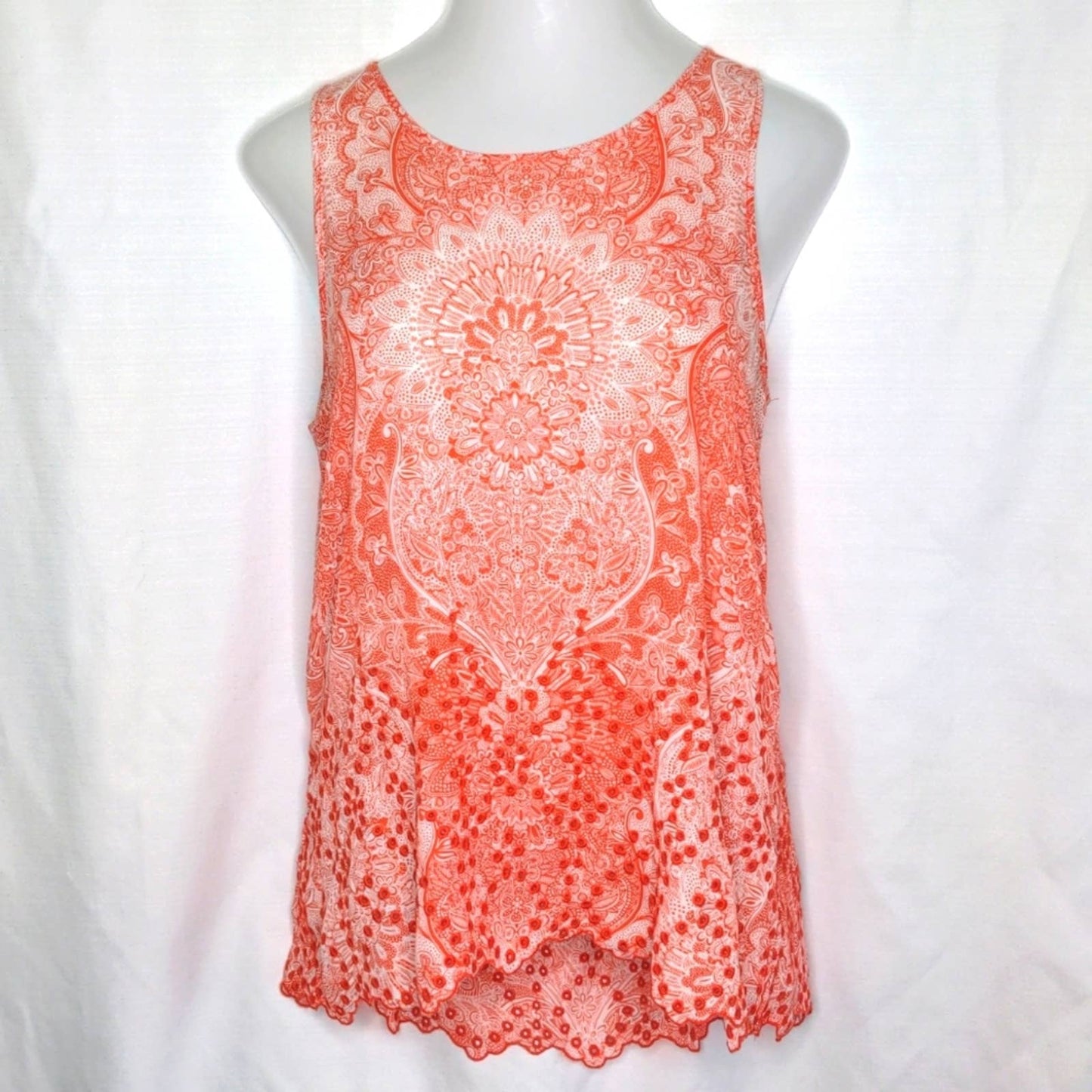 ALYA Orange Boho Eyelet Tank Cutout Bottom Edge Large