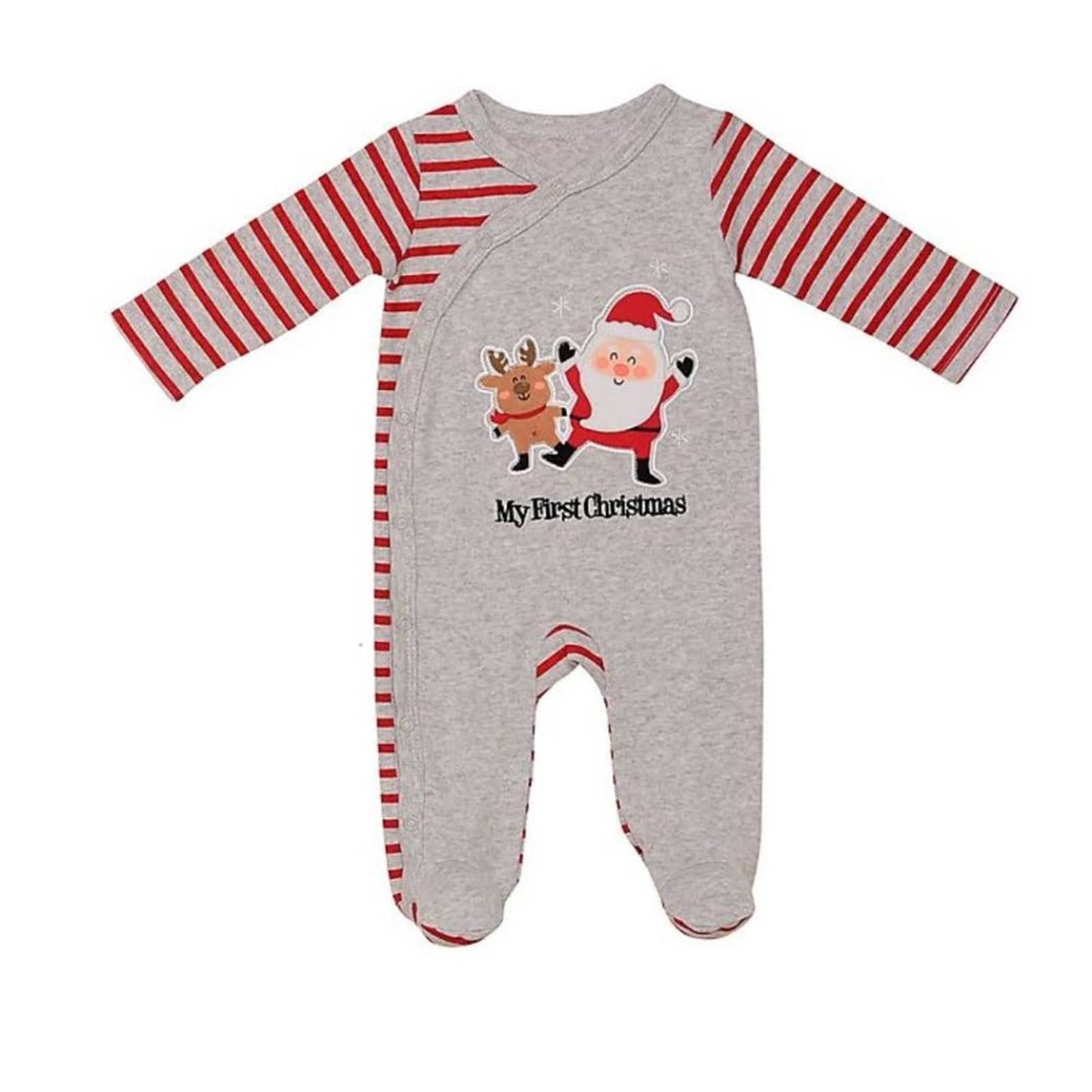 MY FIRST CHRISTMAS Gray Bodysuit Santa Reindeer Snowflakes Holiday Photo Newborn