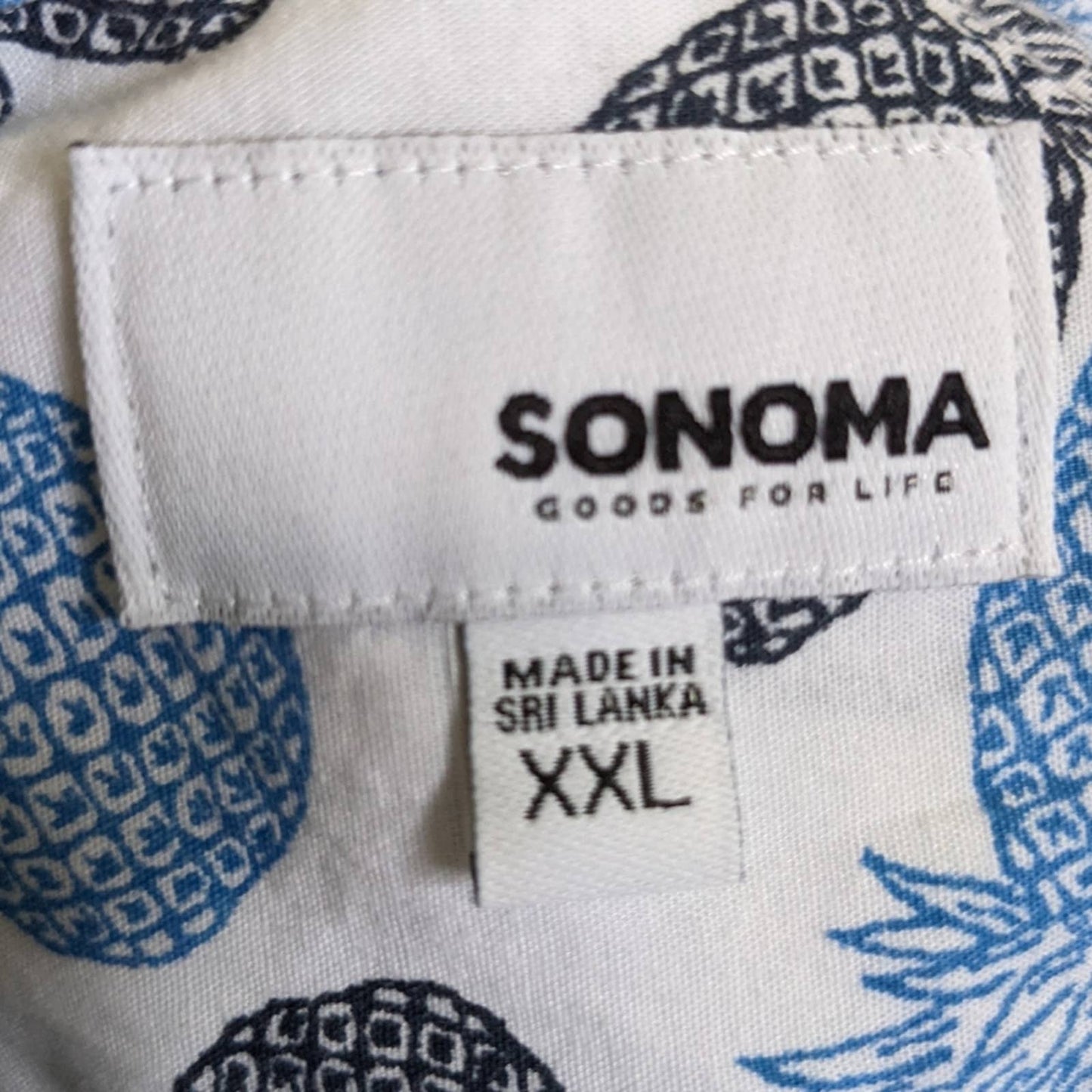 SONOMA Blue Black Pineapple Hawaiian Style Short Sleeve Button Down Shirt XXL
